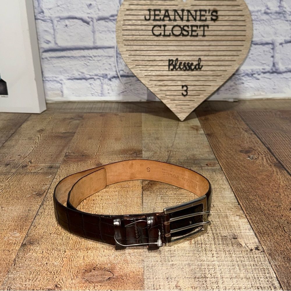 Harold Powell croc print brown leather belt size S
